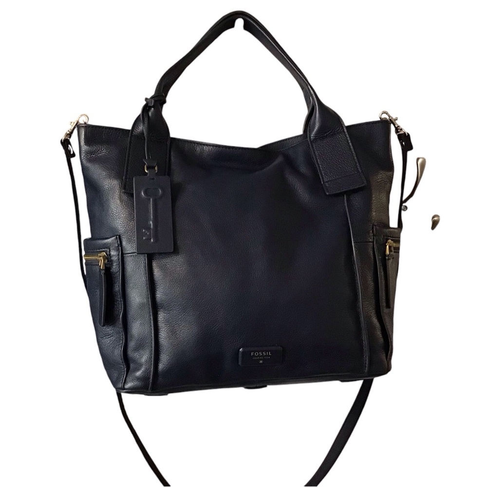 Fossil Leather Emerson Satchel Navy EUC